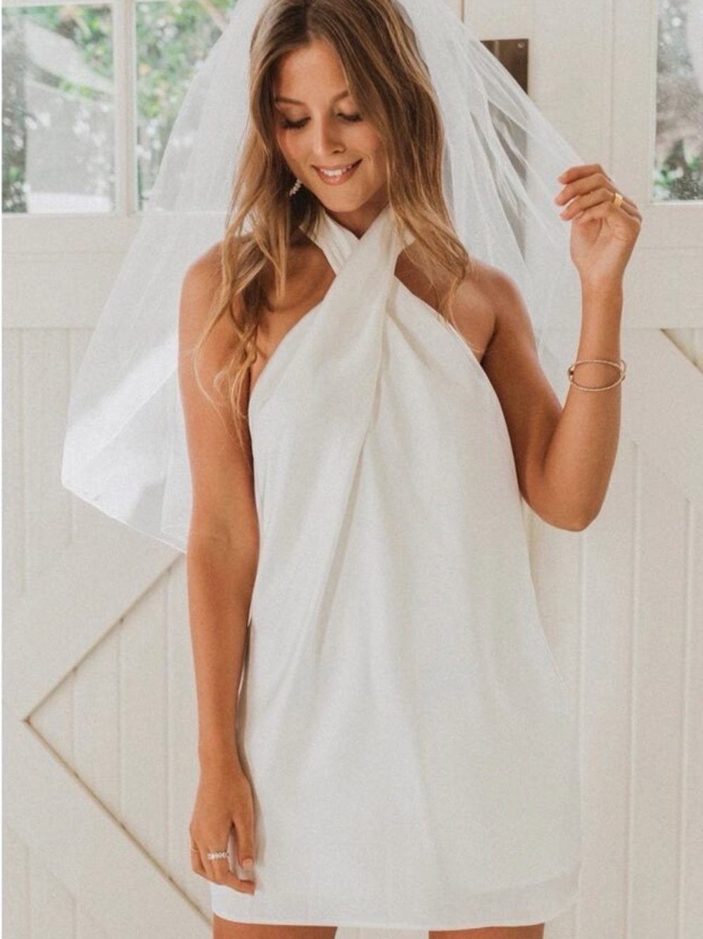 Show Me Your MuMu White Cross-Halter Mini Dress